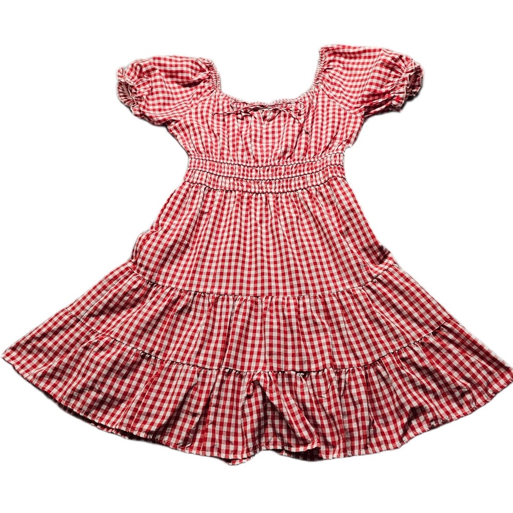 Speed Limit MPH Tiered Ruffle Dress Women's Red Check Puff Sleeve Smocked Waist